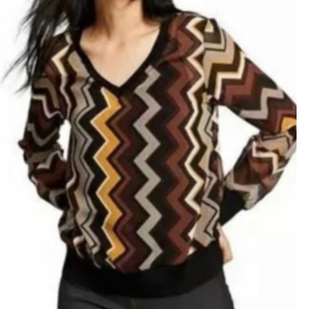 Missoni For Target Brown Chiffon Blouse Top Chevron - Large